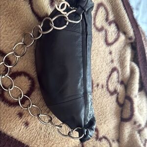Black Leather Chain Shoulder Bag
